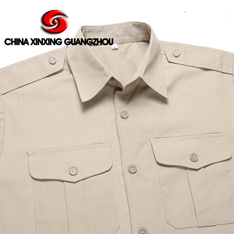 Cambodia Police Shirt Short Sleeve Polyester Cotton Plain Fabric Khaki Men's Shirt