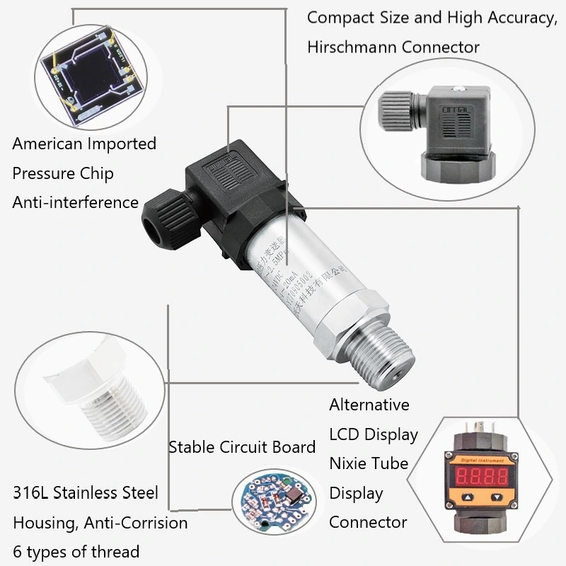 Wtsensor OEM 0.5% FS 4-20mA água de ar combustível piezoresistiva Universal Sensor de pressão