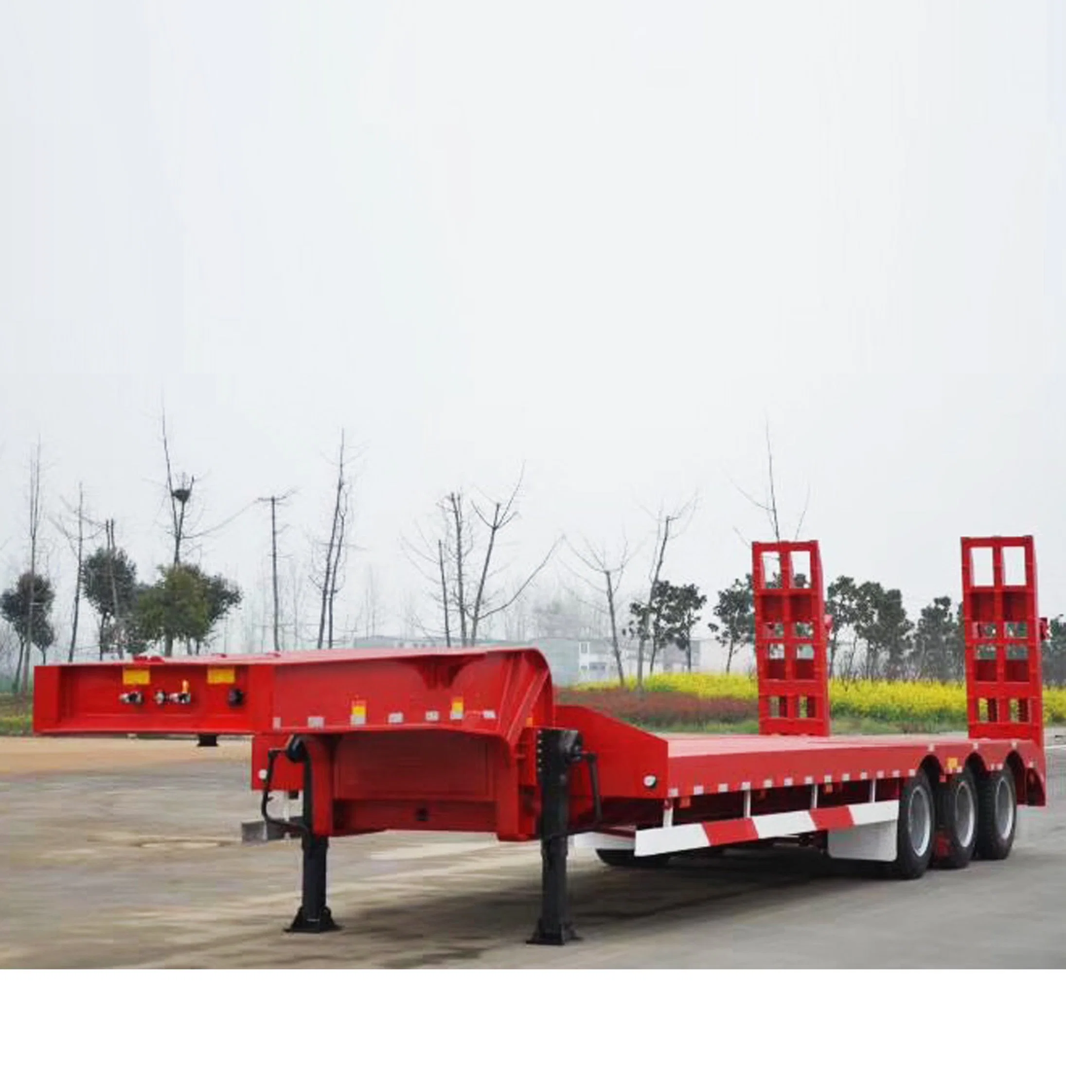 Heavy Duty Excavator Transport 3 4 Axle 60ton Lowbed Truck Trailer