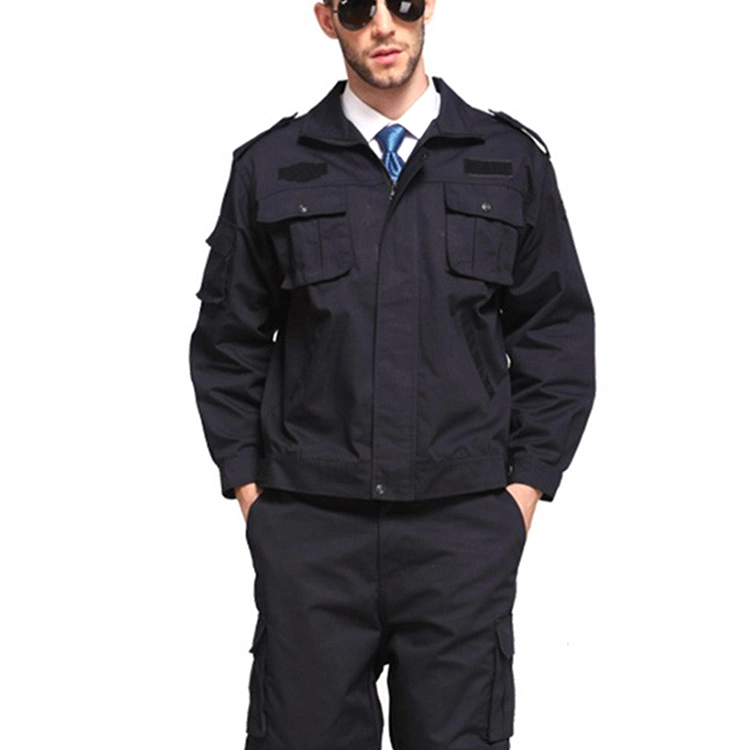 Factory Customize Black Two Pieces Construction Worker Spring Summer Security Suit Work Wear