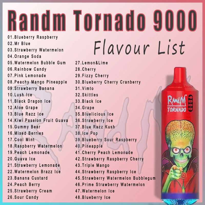 Original Randm Tornado 9000 Puff 48 Flavors Einweg E Zigaretten Vape Recharge 0 %/2 %/3 %/5 % E-Liquild 18ml Puff 9000