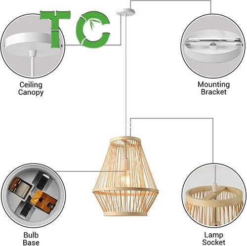 Hotselling Bamboo Pendant Light Pendant Fixture Hanging Lighting Flush Mount Ceiling Lamp Rattan Pendant Light