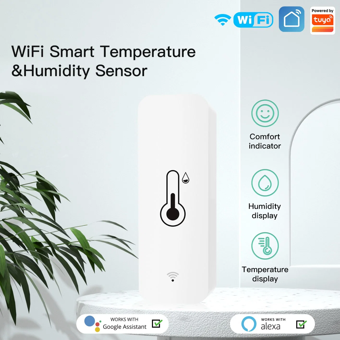 جهاز استشعار الحرارة والرطوبة في المنزل بتقنية SLS WiFi Tuya Smart الشكل