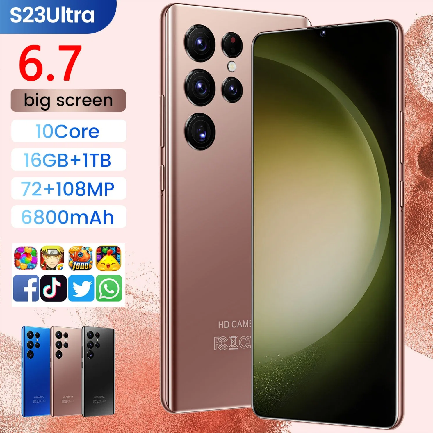 Hot Selling Android Smart Phone 6.7 Inch Model S23 Ultra, Dual SIM 4G, 5g Smartphone, Viqee Mobile Phone ODM/OEM Ready in Stock