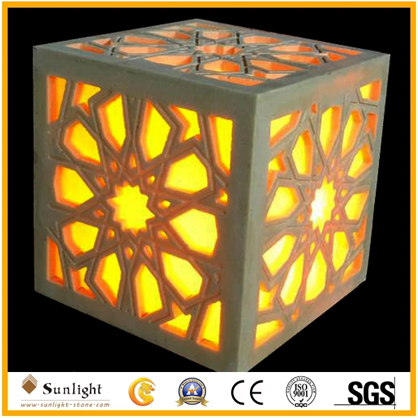 Light Beige Sandstone Crafts with LED Lighting for Home or Garden Decoration
