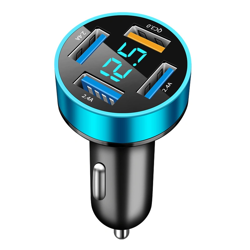 Logo Customized Digital Display Car Charger 4USB 66W Fast Charging for Mobile Phone