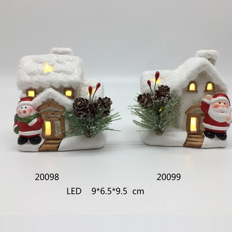 Declicate Ceramic Chimmy House, Snowing Christmas Village Crafts with LED for Home Decoration