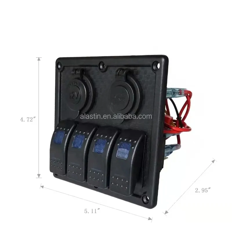 4 Gang Circuit LED Auto Marine Boot Rocker Schalter Panel Mit Sicherung Dual USB + Netzsteckdose Überlastschutz Voltmeter Schutz