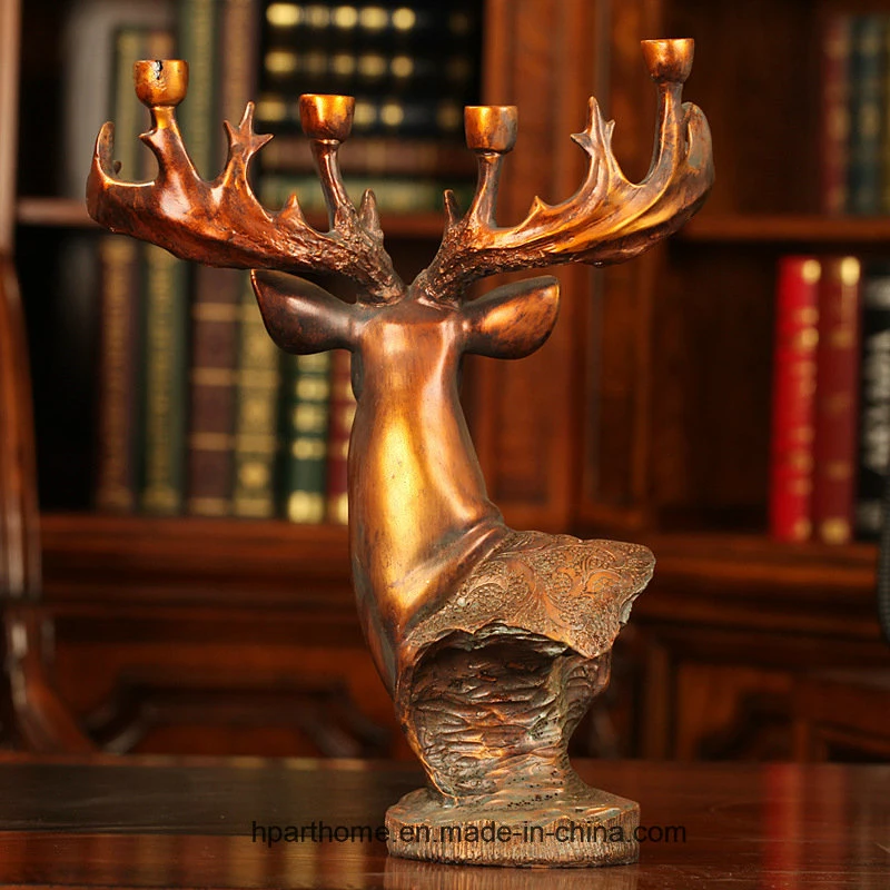 European Style Classical Elk Resin Statue Moose Antlered Candle Holder