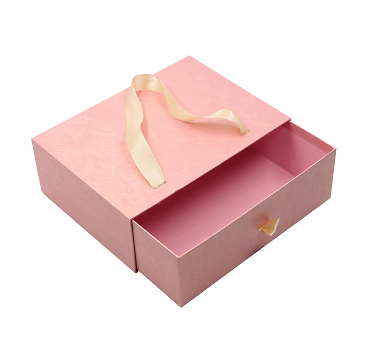 Custom Full Color Printing Paper Drawer Box Garment Box with Ribbon Handle