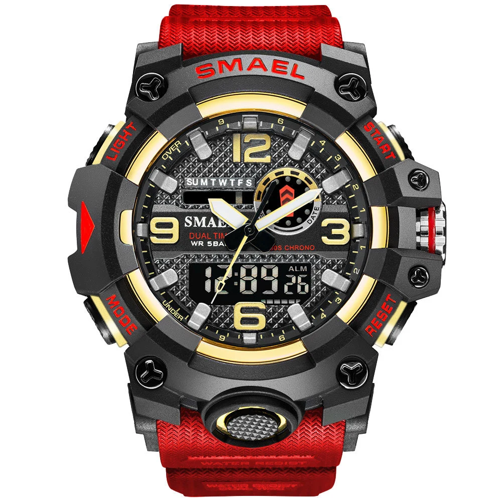 Red Men Outdoor Sport Wasserdichte Trend Fashion elektronische Uhr männlich Student Alarm Nachtlicht Multifunktionale Elektronische Uhr Geschenk-Uhr