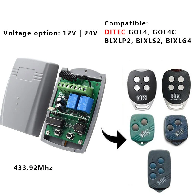 433mhz 12V/24V interruptor de mando a distancia inalámbrico universal para código fijo Y receptor de control remoto Rolling Code