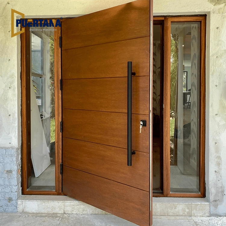 Luxury Prehung Waterproof Frosted Glass Inserted Exterior Front Main Entrance Solid Wooden Pivot Front Door