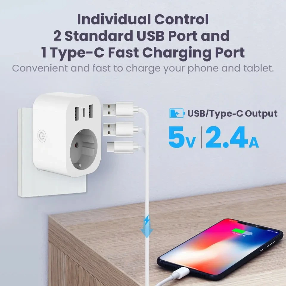 Tuya Smart Plug WiFi Smart Buchse mit USB Buchse Typ-C. EU-Steckdose