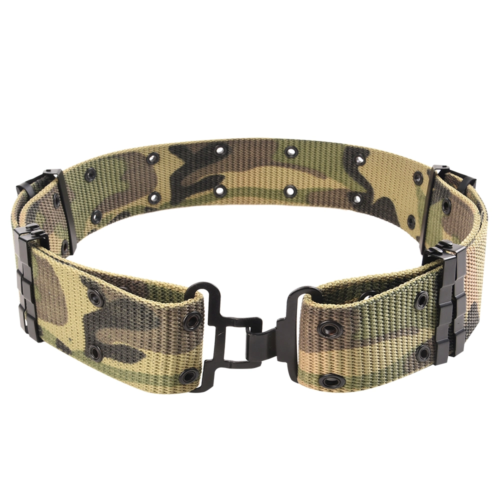 Custom Woodland Camo PP Webbing Military Tactical Belt 55cm Width with Eyelets Steel Buckle