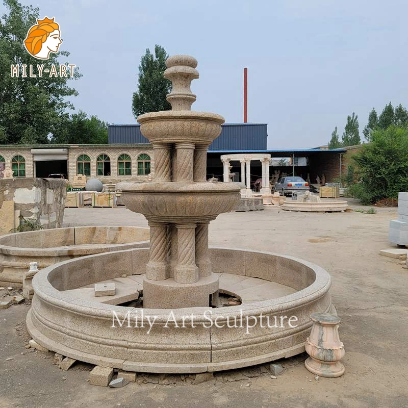 Custom Stone Carving Decoration Granite Column Water Fountain for Garden