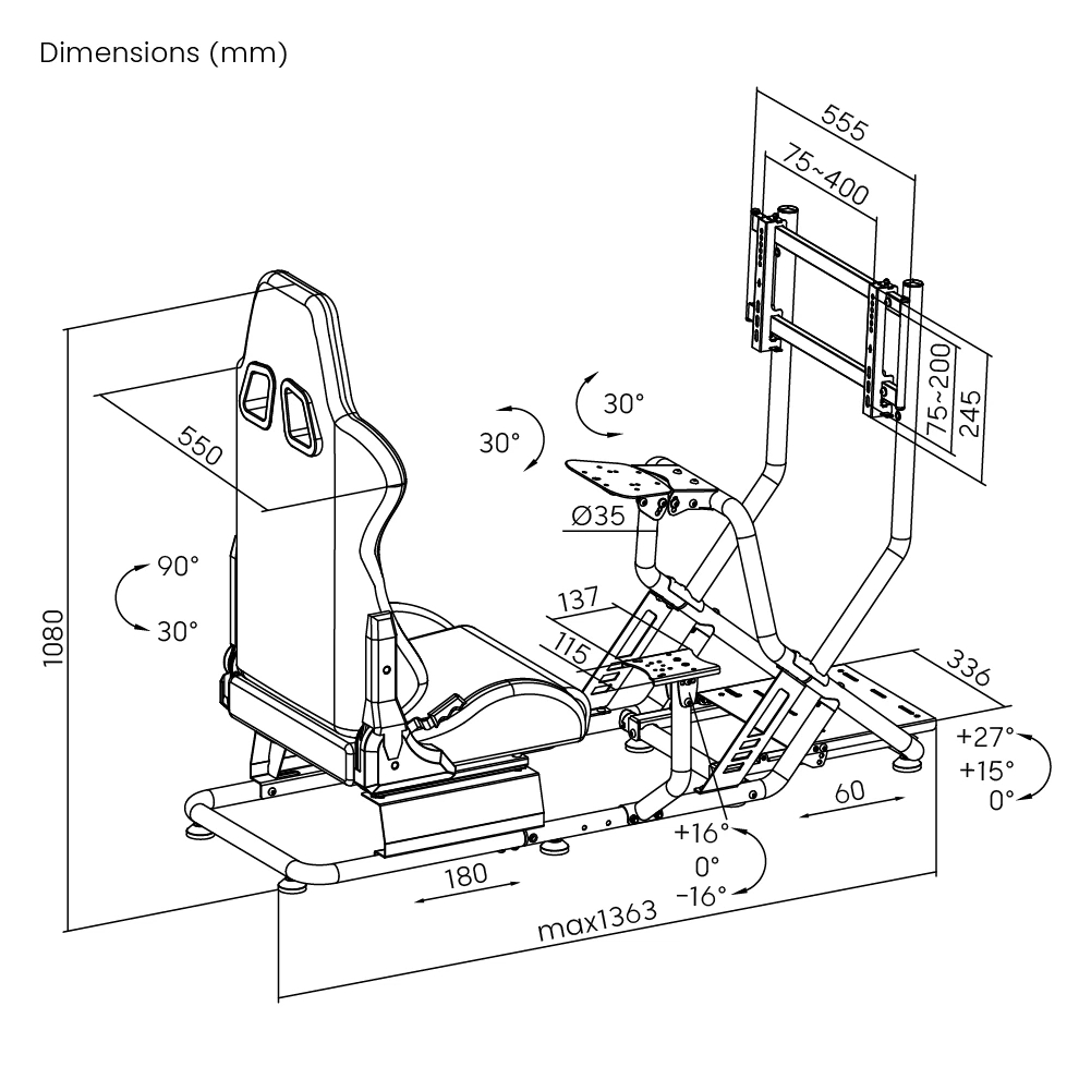 Nouvelle arrivée Usine Fabrication en gros Premium Jeu Siège Chaise de jeu pour voiture Simulateur de conduite Simulateur de course Cockpit avec support pour un seul moniteur.