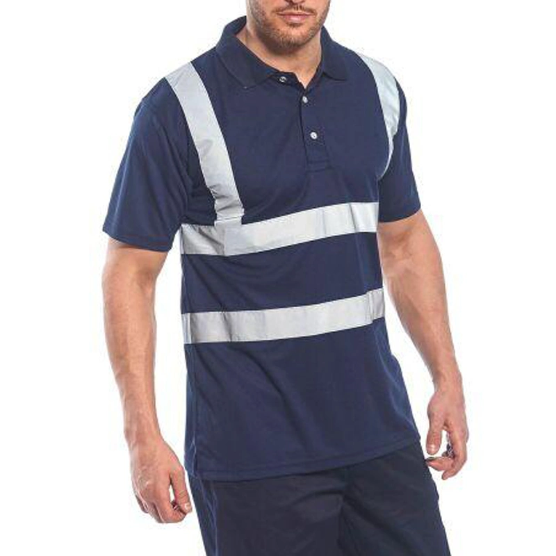 100% Polyester Polo Shirt Short Sleeve Threaded Neckline Fiber Reflective Tapes