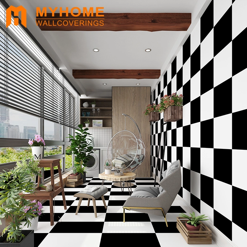 Cheap Price Black-White Style Floor Tiles Plastic Flooring Wall Sticker for Home Decoration