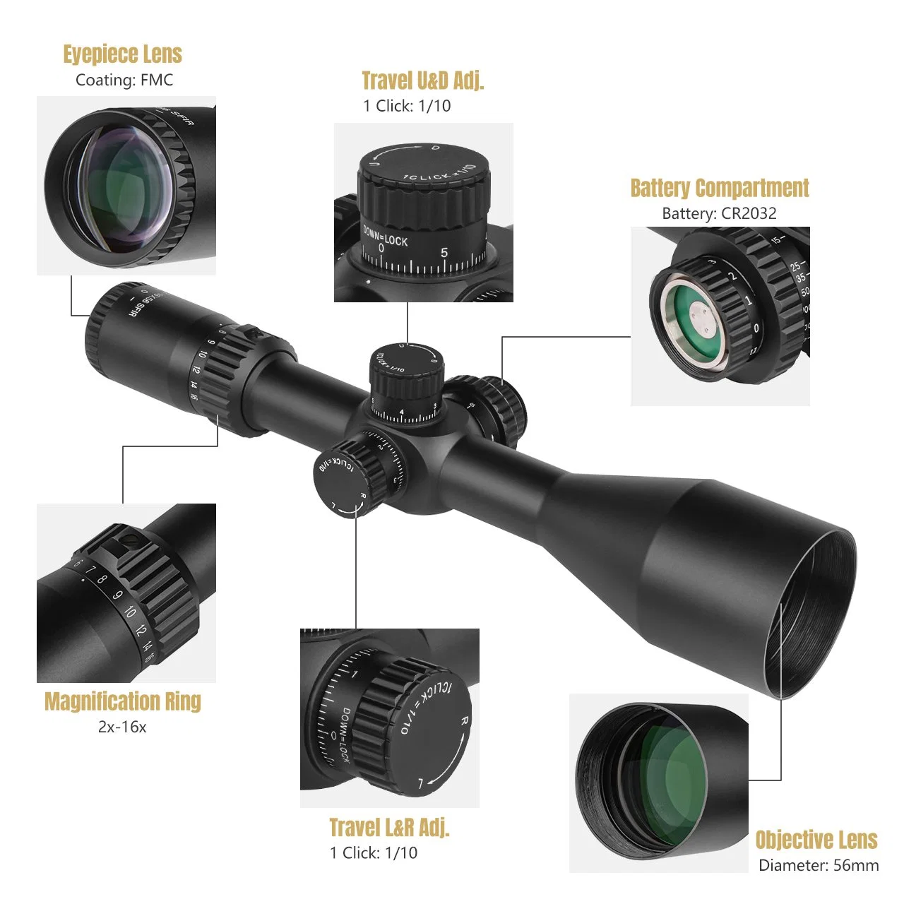 Spina Optics 2-16x56 FFP IR optique SF 56mm de la portée de la vue pour la chasse