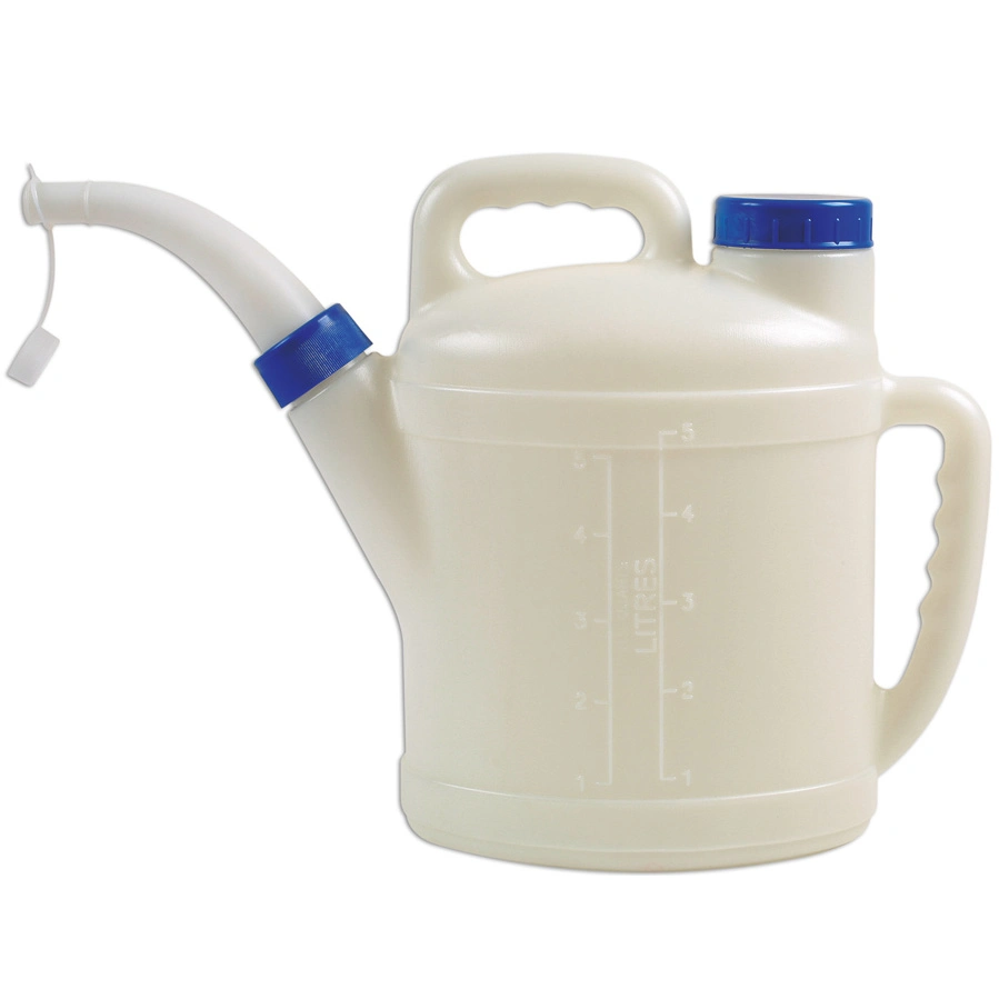 5 Litres Plastic Pouring Pitcher Natural Polyethylene (HDPE) Oil Measuring Jug with Flexible Hose