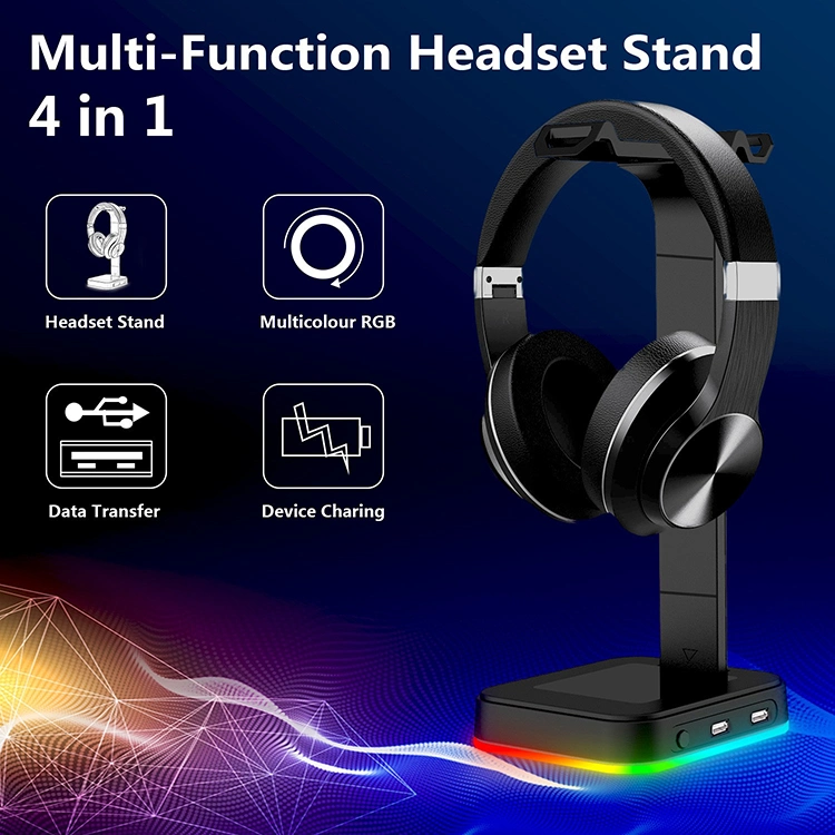 Drop Shipping in Stock Low MOQ 4 in 1 Multi-Function RGB Gaming Headset Stand with 2*2.0 USB Hub