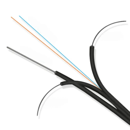 FTTH Outdoor Optical Fiber Drop Cable G657A1 1 Core Single Mode LSZH Black Jacket 1 Steel Wire+2 FRP Strength Member, 1000 Meters