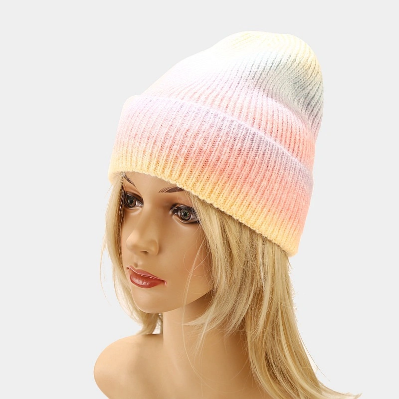 Custom Plain Tie Dye Beanie Long Ribbed Winter Ski Hat Knit Warm Skully Skull Beanie Cap for Women