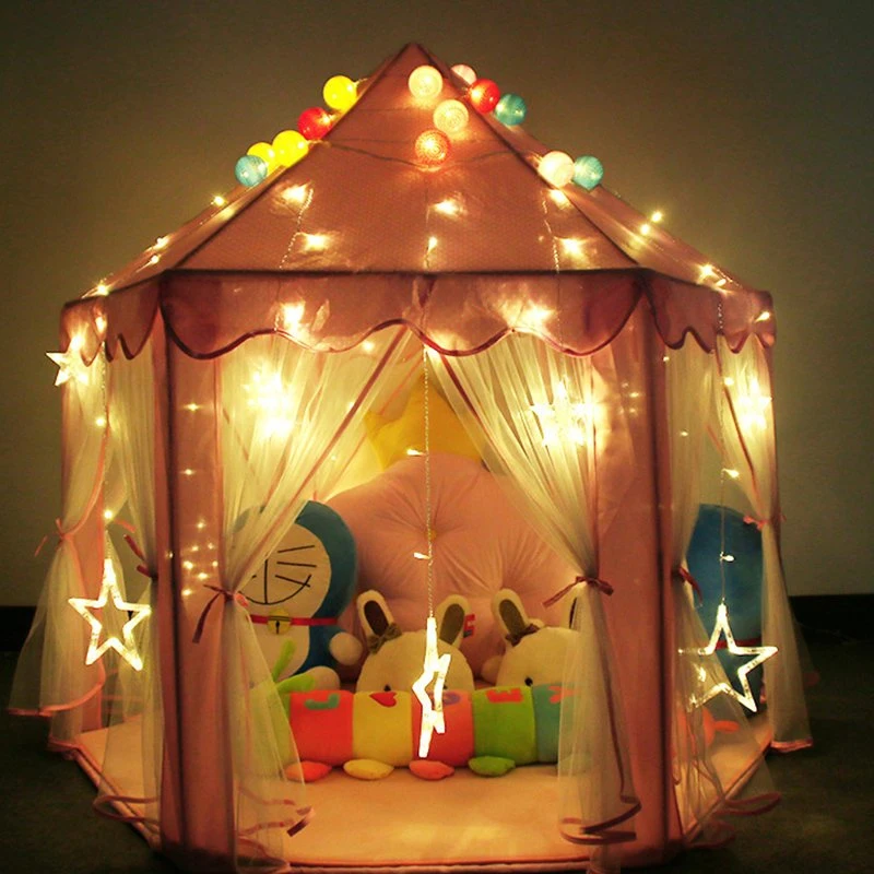 Kids Castle Tent, Girls Fairy Play Tents for Kids Hexagon Playhouse with Large Star Lights Toys for Children and Toddlers Indoor Outdoor House Games Wbb15115