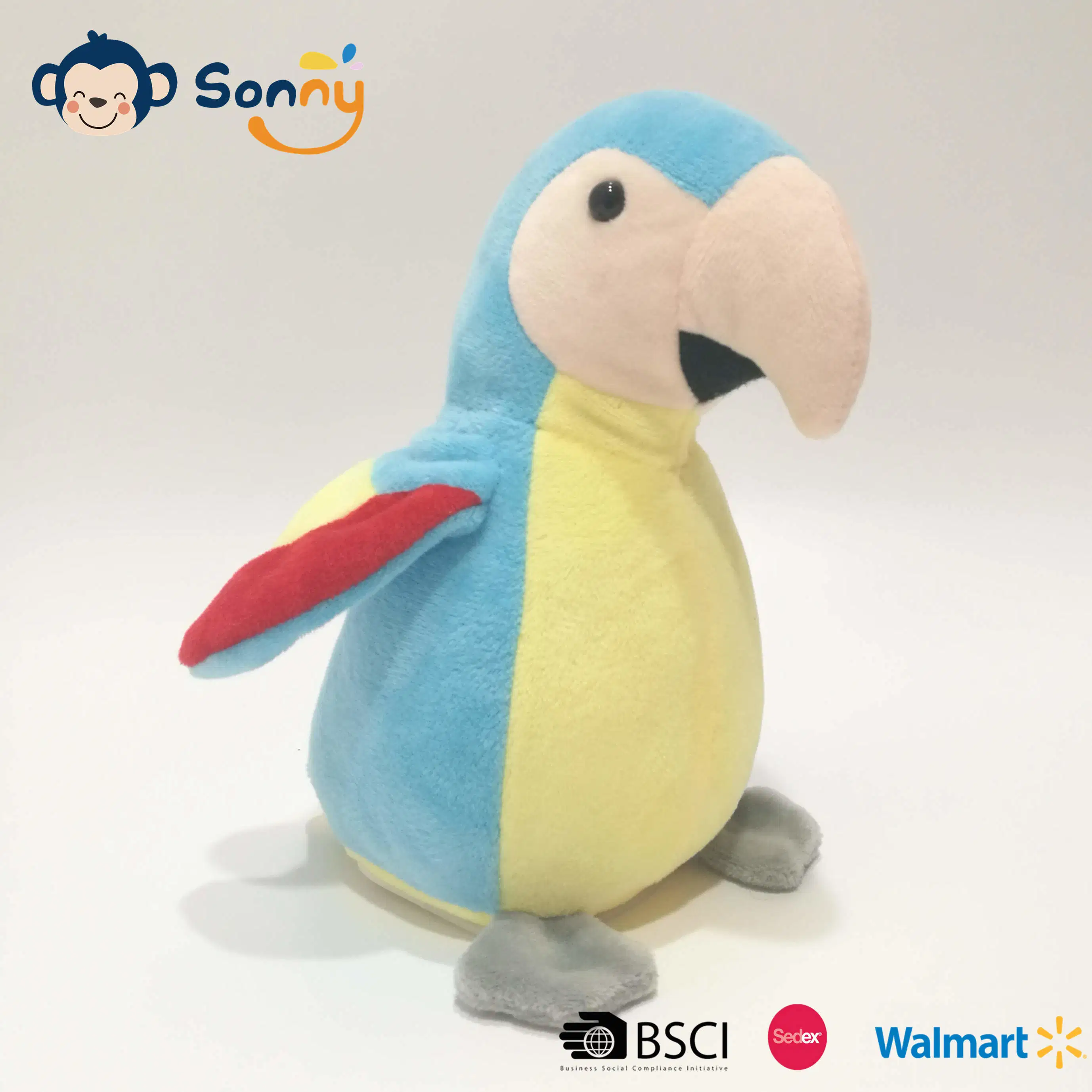 2023 Hot Selling grabación de voz personalizada, repetición y Alas que aletan Plush Parrot Talking Back Toy BSCI Audit