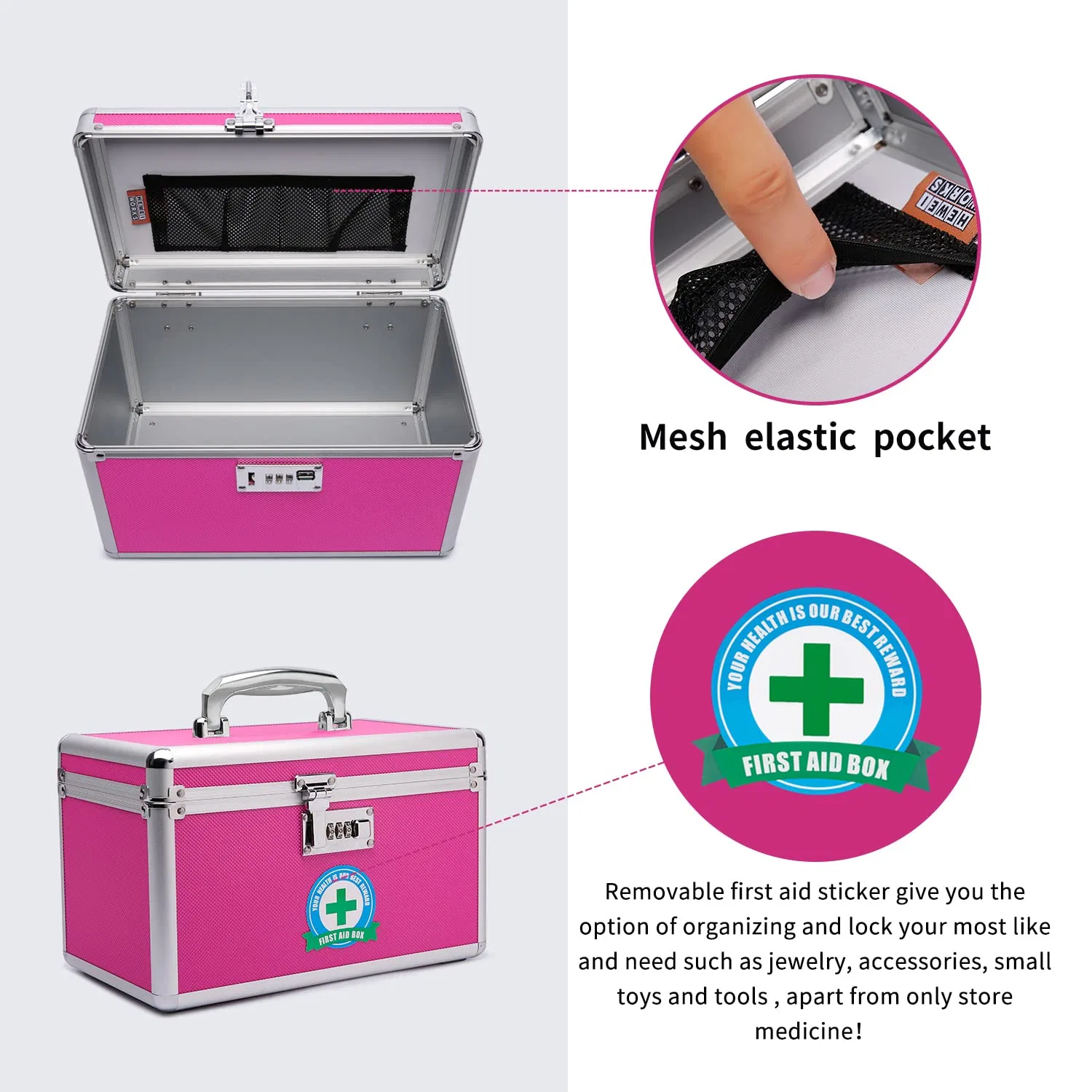 Caixa de medicação bloqueável com estojo de armazenamento portátil de Medicina de crianças na caixa de travamento do Organizador de bloqueio para fixar as jóias de Caixa