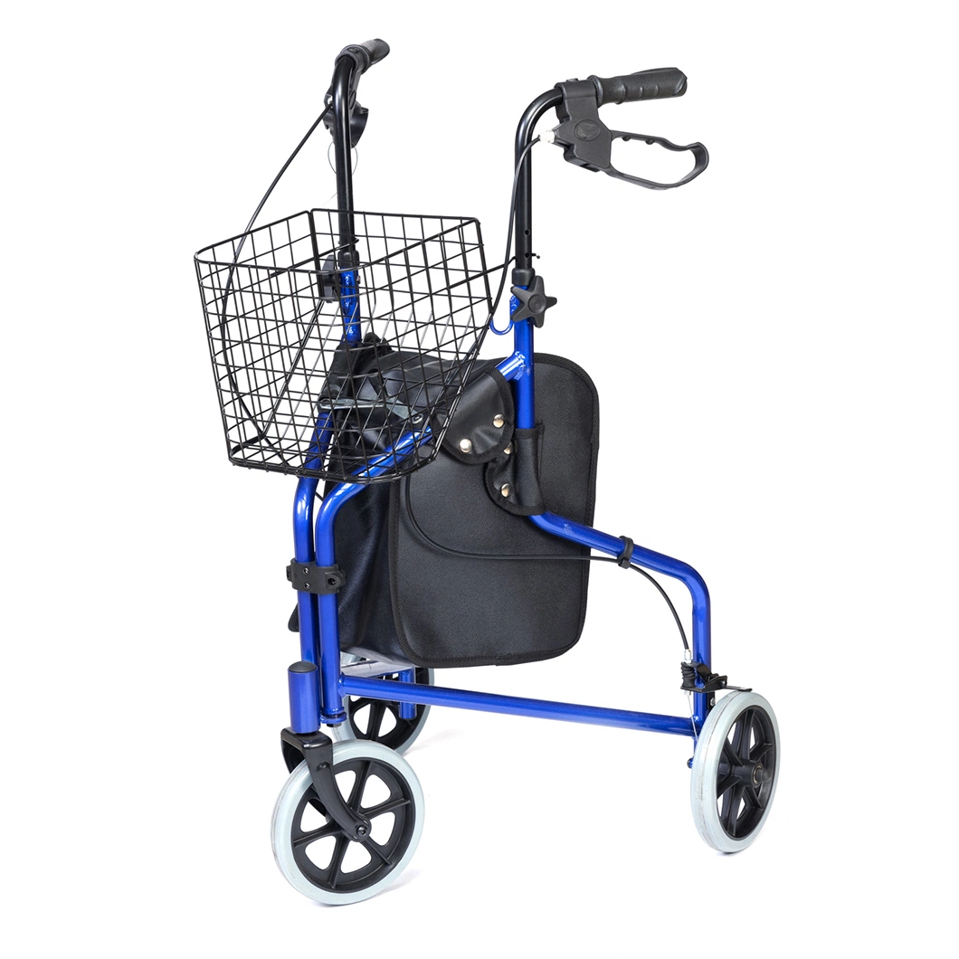 Wholesale Aluminum Lightweight Portable Elderly Disability 3 Wheels Rollator Walker with Basket