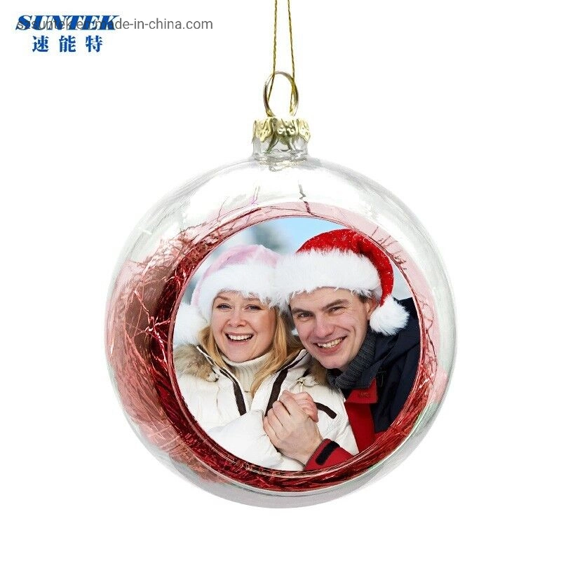 Prosub Sublimation Christmas Ball Personalized Custom Printing 8cm Plastic Clear 2D Christmas Ball Ornaments Sublimation Blank