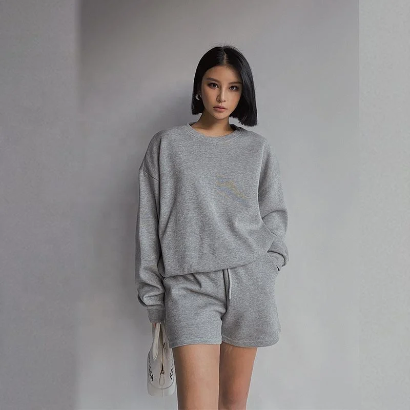 Summer Custom Casual 2 Piece Set Women Hoodies Sweatshirt High Quality Cotton Short Two Piece Shorts Set Women Clothing