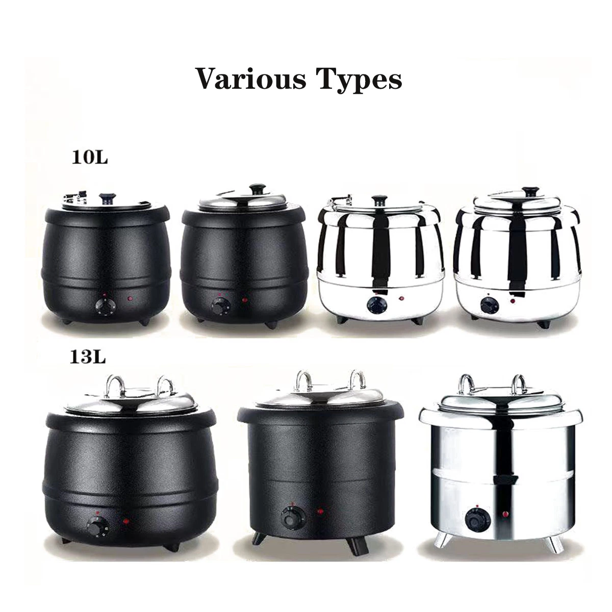 Équipement de cuisine cylindre en acier inoxydable 10L 400W grand volume multiple Modes commande de température Pot. De soup. De chauffage électrique