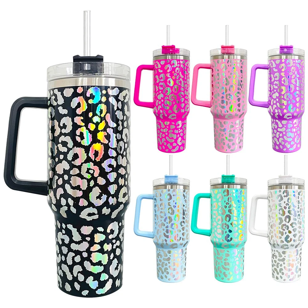 40oz Outdoor Camping Laser Engraving Leopard Tumbler Mugs Iridescent Water Bottle Vinyl Wrap Decal Wholesale/Supplier Bulk USA Warehouse