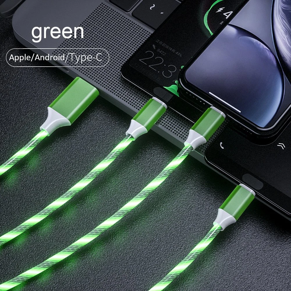 3 in 1 LED Glow Flowing Charger Cable Luminous Lighting Fast Charging USB Data Cable