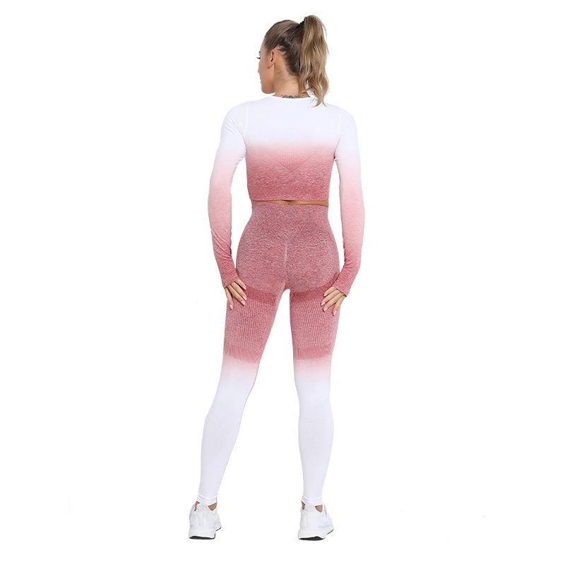 Seamless Women Sports Suit Fitness Gradient Yoga Set Push up Workout Gym Leggings Running Clothing Tracksuit Sportswear