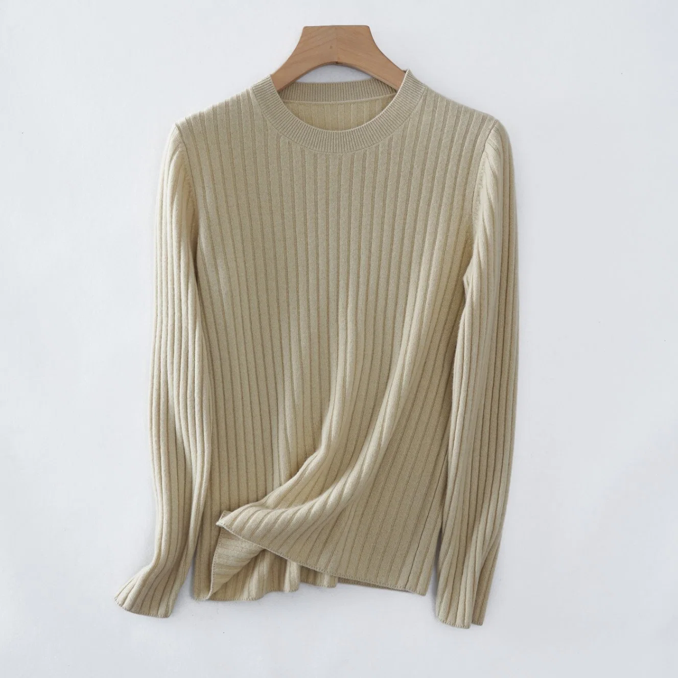 New Arrival Women's Timeless 6*3 Ribbed Knitted Merino Wool Cashmere Round Neck Pullover Sweater