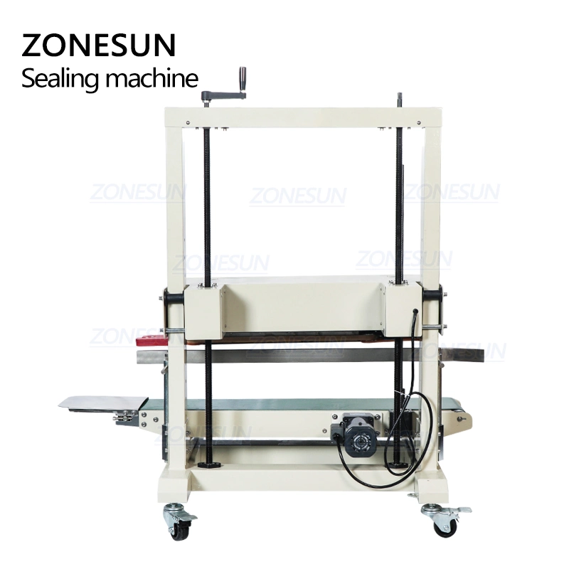 Zonesun Vertical Continuous Band Food Pouch Plastic Bag Induction Heat Packing Sealing Machine