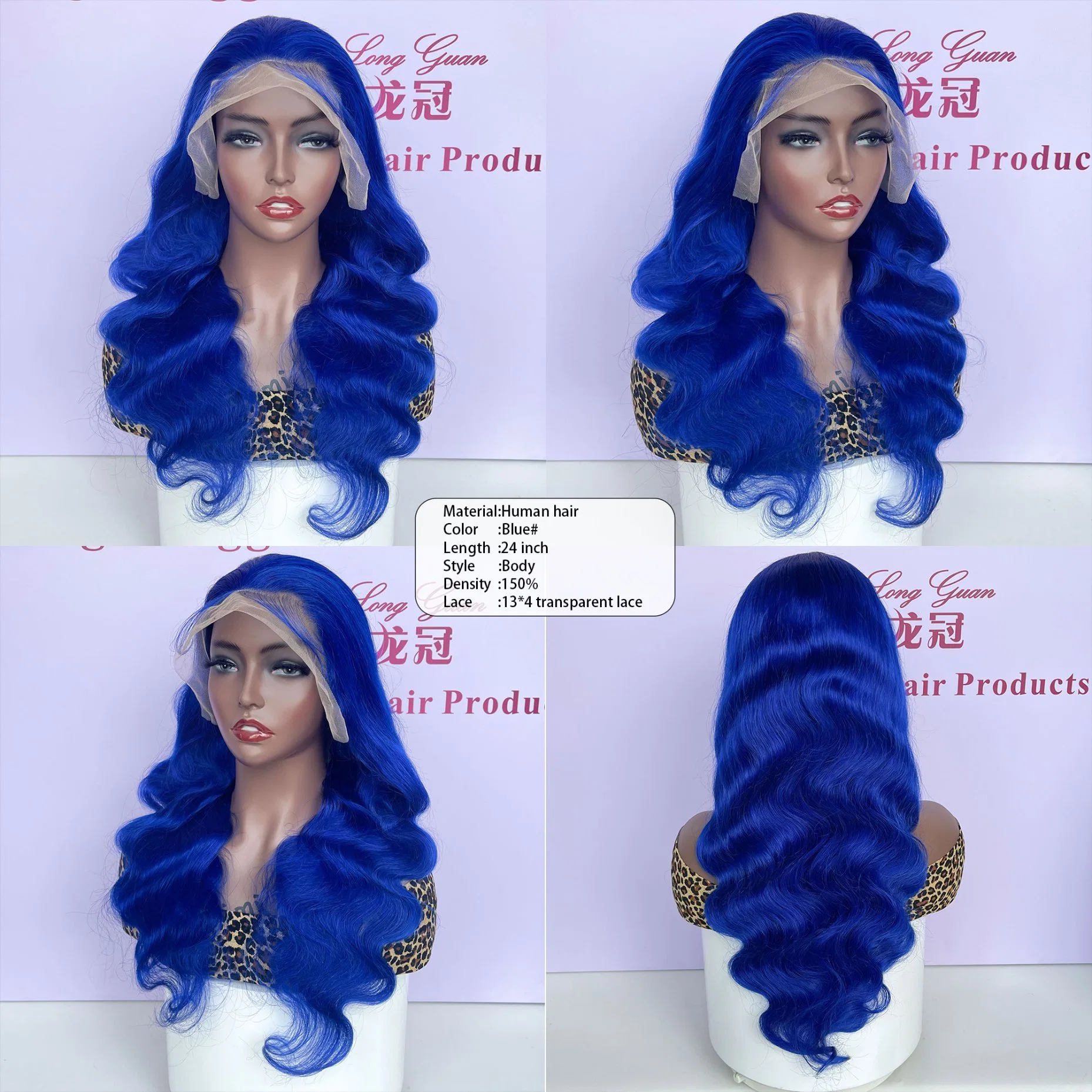 Fábrica de Longguan Hot Vender Azul Color pelo humano 13X4 encaje Glas delanteras