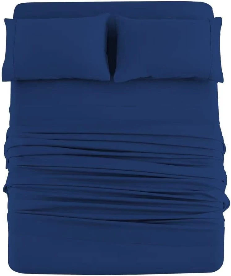 Bed Sheet Set Full Dark Blue 6 Pieces Double Brushed Microfiber Cooling Luxury Soft Bedding