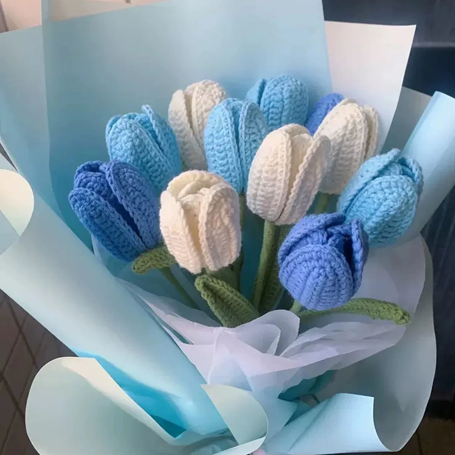 Happy Mother's Day Artificial Woven Flowers Knitted Tulip Bouquets Festival Holiday Decorations Gifts