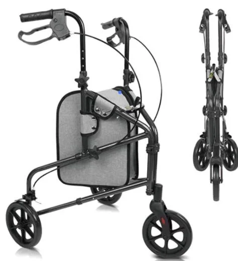 3 roues en aluminium léger pliage de la mobilité de l'aide de marche Rollator Walker avec un sac de shopping