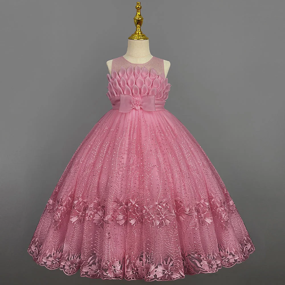 Robe élégante de princesse en dentelle à 10% de réduction Robes de broderie de fleurs pour enfants de 10 ans Robes pour filles de 6 à 14 ans pour fête à 10% de réduction