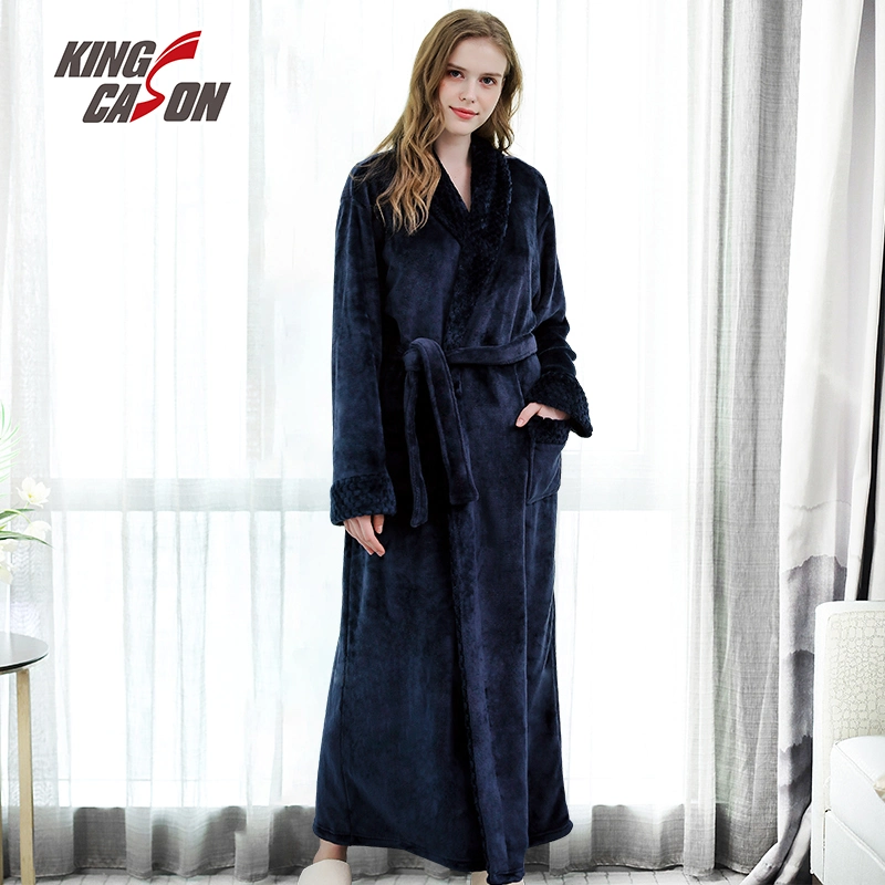 Kingcason Luxury Fashion Plain 100% Polyester Flannel Fleece Pajama Robe for Adult