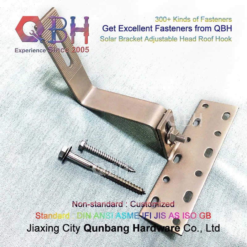 Qbh Customized Civil Commercial Industrial Use Solar Power Energy PV Photovoltaic Panel Tile Roof Stamping Hook for PV Mounting System Hardware