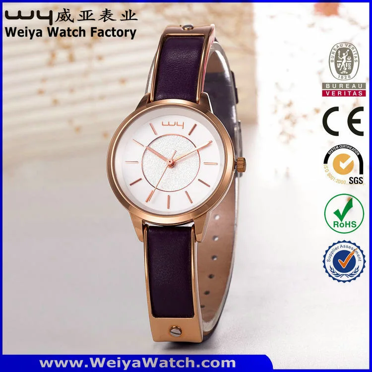 Service personnalisé Bracelet en cuir d'usine Quartz Mesdames Watch (Wy-103C)