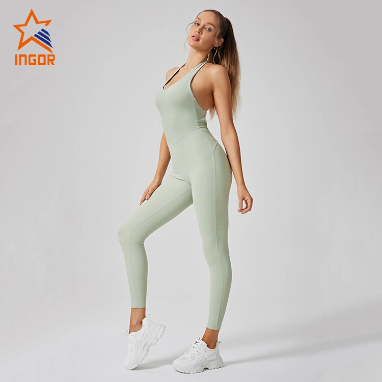 Ingor Sports Wear Gym Clothes Manufacturer Women Activewear ODM OEM Recycled Rib Fabric Ine Piece Jumpsuit Fitness Apparel