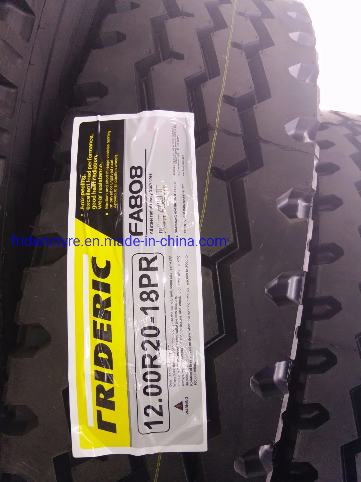 Huger Factory 11.00r20 11r22.5 12.00r20 Pneus de camion de marque Frideric ECE DOT de Chine.